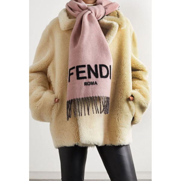 ★フェンディ★Fringed two-tone intarsia cashmere scarf